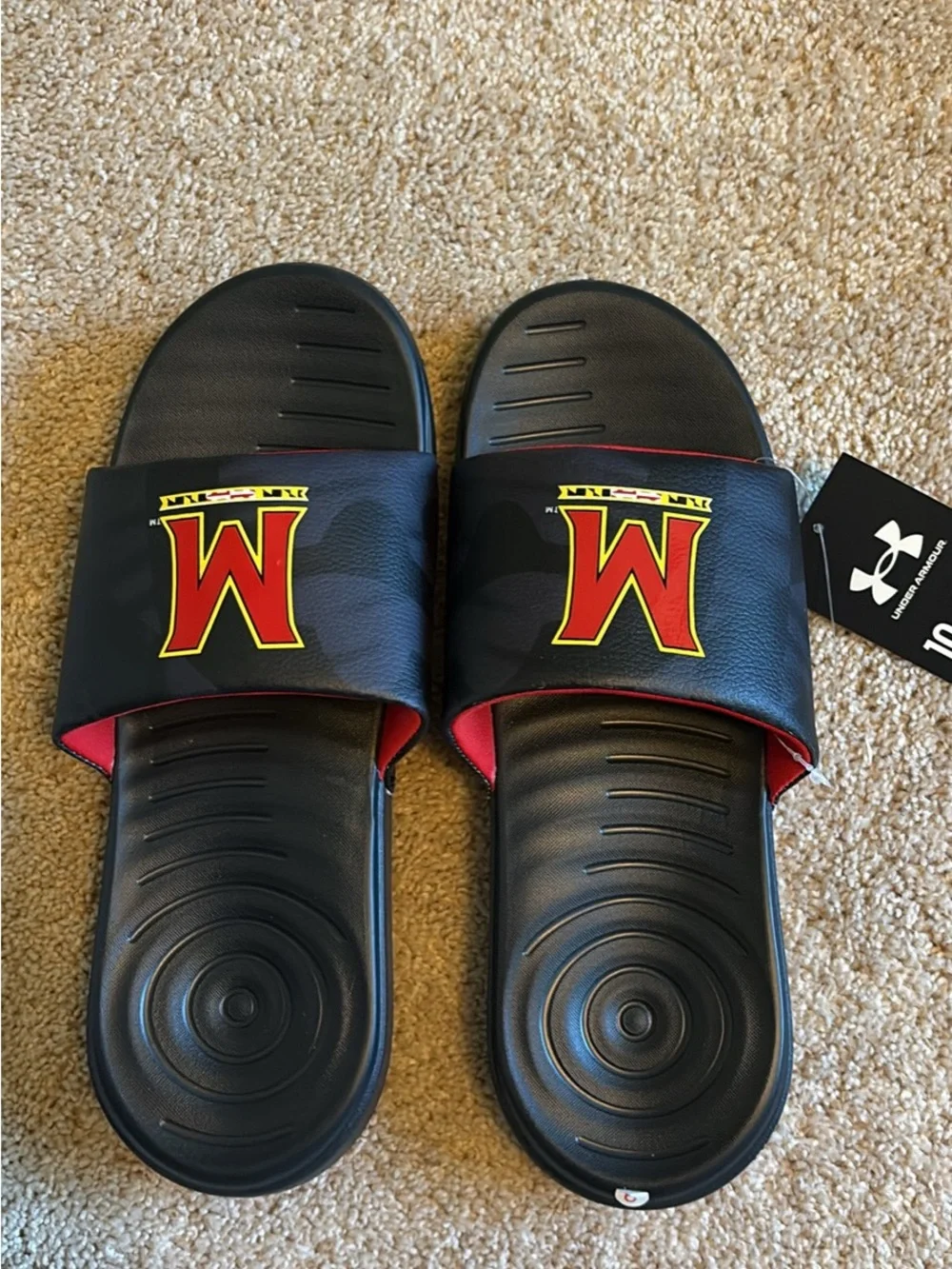 Under Armour Black Red Maryland Terrapins Slide Sandals Size 10